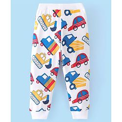 Babyhug Cotton Looper Knit Full Length Lounge Pant Construction Vehicles Printed - White