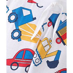 Babyhug Cotton Looper Knit Full Length Lounge Pant Construction Vehicles Printed - White