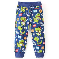 Babyhug Cotton Knit Full Length Lounge Pant Dino Printed - Navy Blue