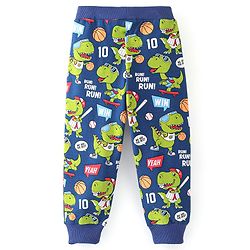 Babyhug Cotton Knit Full Length Lounge Pant Dino Printed - Navy Blue