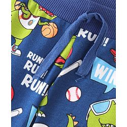Babyhug Cotton Knit Full Length Lounge Pant Dino Printed - Navy Blue