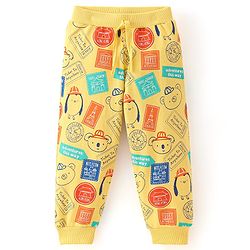 Babyhug Cotton Knit Full Length Lounge Pant Bear Printed - Yellow