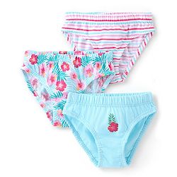 Babyhug 100% Cotton Panties With Floral Print Pack of 3 - Pink & Blue