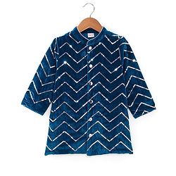 Babyhug Velvet Sequenced Embroidered Full Sleeves Sherwani Kurta Pyjama Set - Navy Blue