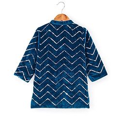 Babyhug Velvet Sequenced Embroidered Full Sleeves Sherwani Kurta Pyjama Set - Navy Blue