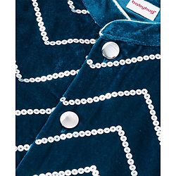 Babyhug Velvet Sequenced Embroidered Full Sleeves Sherwani Kurta Pyjama Set - Navy Blue