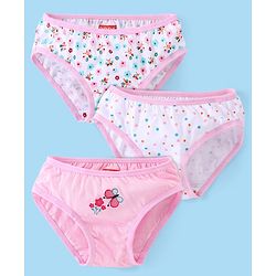 Babyhug 100% Cotton Knit Floral & Polka Dots Printed Panties Pack of 3 - Pink & White