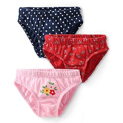 Babyhug 100% Cotton Panties With Polka Dots & Floral Print Pack Of 3 - Navy Blue Red & Pink
