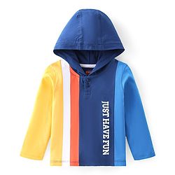 Babyhug 100% Cotton Full Sleeves Cut & Sew T-Shirt With Hood & Graphics - Multicolour