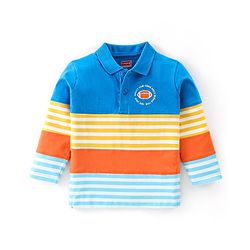 Babyhug Cotton Knit Full Sleeves Striped Polo T-Shirt with Cut & Sew Design - Multicolour