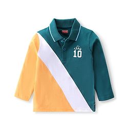 Babyhug Cotton Knit Full Sleeves Cut & Sew T-Shirt Text Print - Green Yellow & White