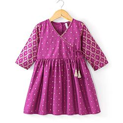 Babyhug Three Fourth Sleeves Foil Printed Kurti Pant and Dupatta - Fuchsia