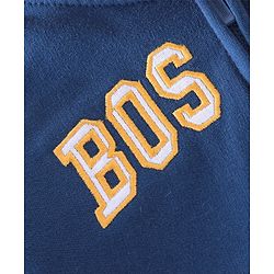 Babyhug 100% Cotton Knit Full Sleeves Cut & Sew Sweatjacket With Hood Text Applique Detailing - Red & Navy Blue