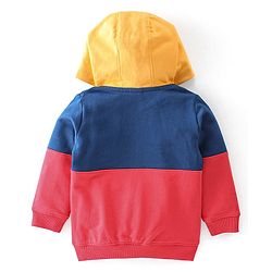 Babyhug 100% Cotton Knit Full Sleeves Cut & Sew Sweatjacket With Hood Text Applique Detailing - Red & Navy Blue