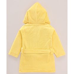 Babyhug Cotton Terry Knit Full Sleeves Hooded Bath Robe Dino Embroidery - Yellow