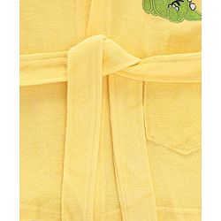 Babyhug Cotton Terry Knit Full Sleeves Hooded Bath Robe Dino Embroidery - Yellow