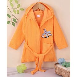 Babyhug Terry Knit Full Sleeves Hooded Bath Robe Airplane Design - Yellow