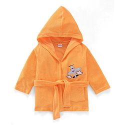 Babyhug Terry Knit Full Sleeves Hooded Bath Robe Airplane Design - Yellow