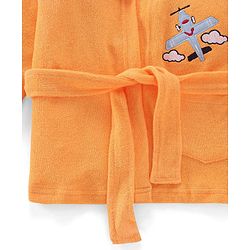 Babyhug Terry Knit Full Sleeves Hooded Bath Robe Airplane Design - Yellow