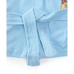 Babyhug Cotton Knit Full Sleeves Hooded Bath Robe with Giraffe Applique - Blue