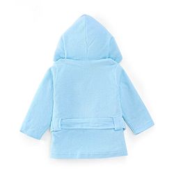 Babyhug Cotton Knit Full Sleeves Hooded Bath Robe with Giraffe Applique - Blue