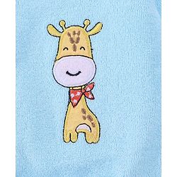 Babyhug Cotton Knit Full Sleeves Hooded Bath Robe with Giraffe Applique - Blue