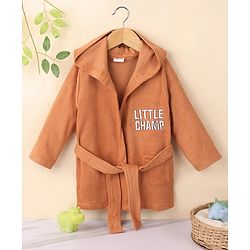 Babyhug Terry Knit Full Sleeves Hooded Bath Robe Text Design - Brown
