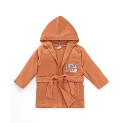 Babyhug Terry Knit Full Sleeves Hooded Bath Robe Text Design - Brown