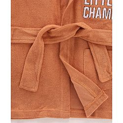 Babyhug Terry Knit Full Sleeves Hooded Bath Robe Text Design - Brown