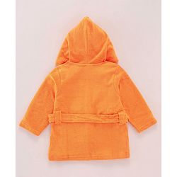 Babyhug Full Sleeves Bath Robe with Hood Elephant Patch - Orange