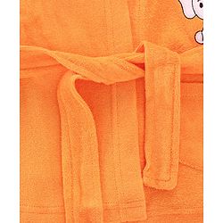 Babyhug Full Sleeves Bath Robe with Hood Elephant Patch - Orange