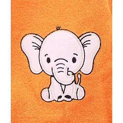 Babyhug Full Sleeves Bath Robe with Hood Elephant Patch - Orange