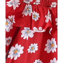 Babyhug Rayon Woven Off Shoulder Full Sleeves Floral Printed & Frill Detailing Top - Red