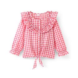 Babyhug Seer Sucker Full Sleeves Frill Detailing Checks Top - Light Pink