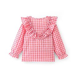 Babyhug Seer Sucker Full Sleeves Frill Detailing Checks Top - Light Pink