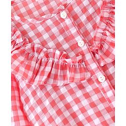 Babyhug Seer Sucker Full Sleeves Frill Detailing Checks Top - Light Pink