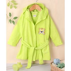 Babyhug Full Sleeves Bath Robe with Hood Tiger Patch - Green