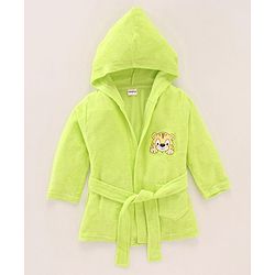 Babyhug Full Sleeves Bath Robe with Hood Tiger Patch - Green