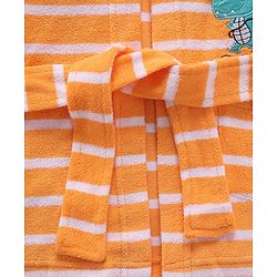 Babyhug Cotton Knit Full Sleeves Hooded Bath Robe Dino Design - Orange