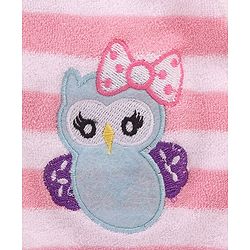 Babyhug Cotton Terry Knit Full Sleeves Hooded Bath Robe Stripes & Owl Design - Pink & White