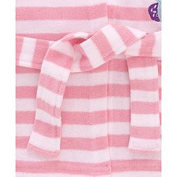 Babyhug Cotton Terry Knit Full Sleeves Hooded Bath Robe Stripes & Owl Design - Pink & White