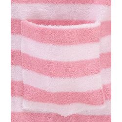 Babyhug Cotton Terry Knit Full Sleeves Hooded Bath Robe Stripes & Owl Design - Pink & White