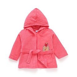 Babyhug Cotton Knit Full Sleeves Hooded Bath Robe Hedgehog Design - Red