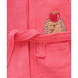 Babyhug Cotton Knit Full Sleeves Hooded Bath Robe Hedgehog Design - Red