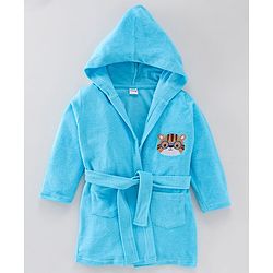 Babyhug Terry Knit Full Sleeves Hooded Bath Robe Tiger Design - Blue