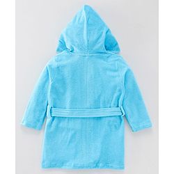 Babyhug Terry Knit Full Sleeves Hooded Bath Robe Tiger Design - Blue
