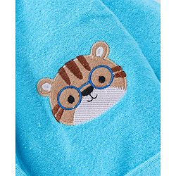Babyhug Terry Knit Full Sleeves Hooded Bath Robe Tiger Design - Blue