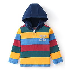 Babyhug 100% Cotton Knit Full Sleeves T-Shirt with Stripes & Hood - Multicolor