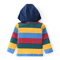 Babyhug 100% Cotton Knit Full Sleeves T-Shirt with Stripes & Hood - Multicolor