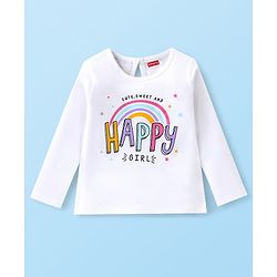 Babyhug 100% Cotton Knit Full Sleeves T-Shirt with Rainbow Graphics - White